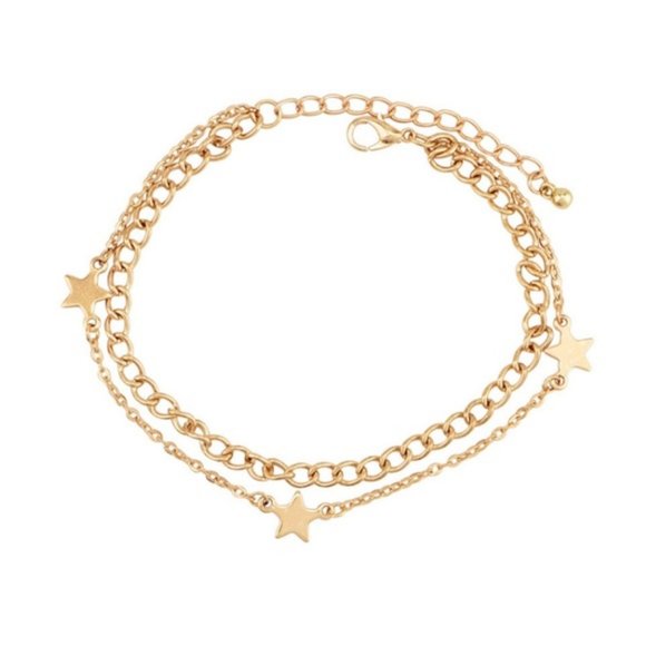 Boho Layered Gold Star & Chain Beach Anklet Set - Picture 2 of 4
